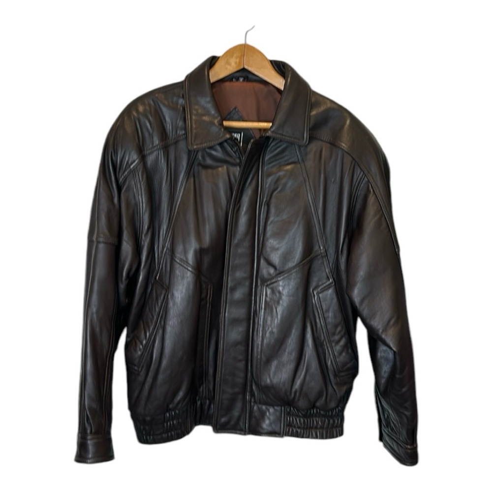 Men's Black Leather Bomber Jacket